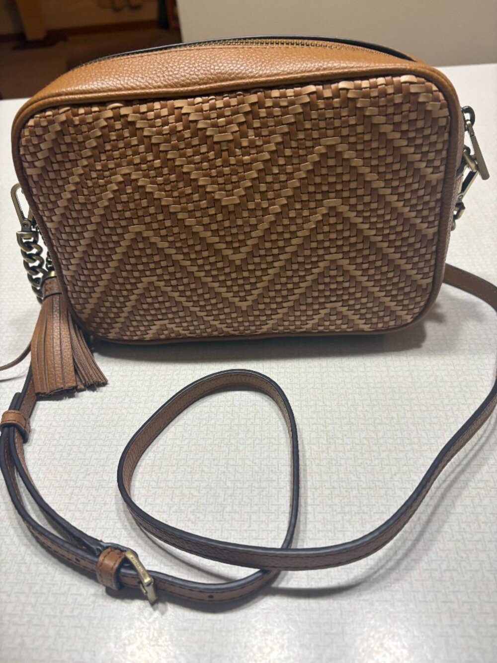 NWT Michael Kors Brown with Woven Leather Crossbody